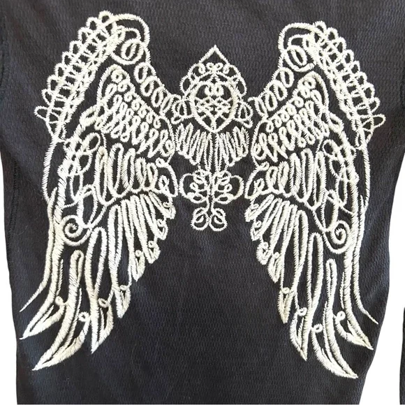 lucky brand S waffle Henley longsleeve tee Y2K embroidered detail wings vintage - Picture 6 of 9